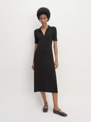 The Viscose Knit Polo Midi Dress | Black