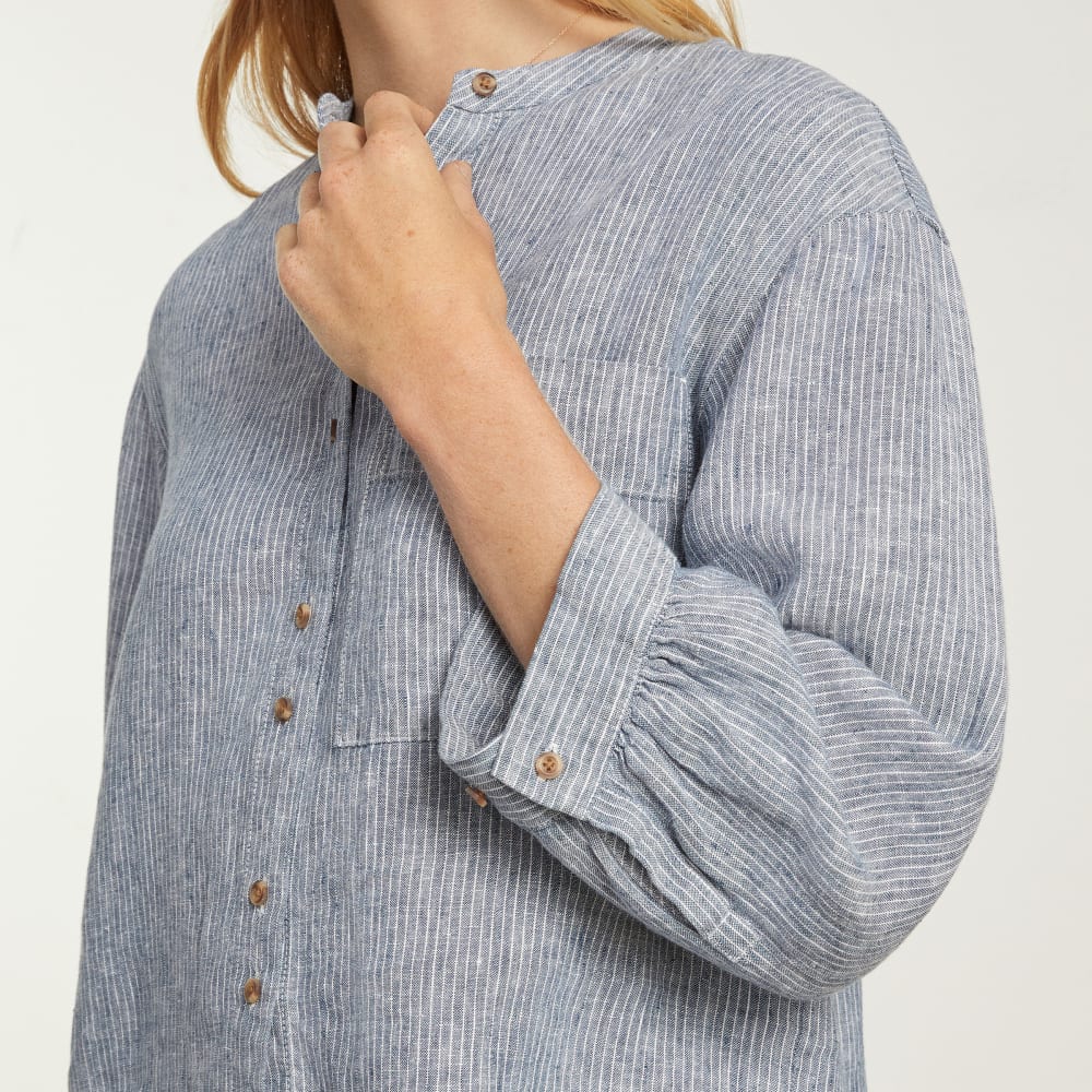 The Linen Billow Blouse | Blue Pinstripe - Image 4