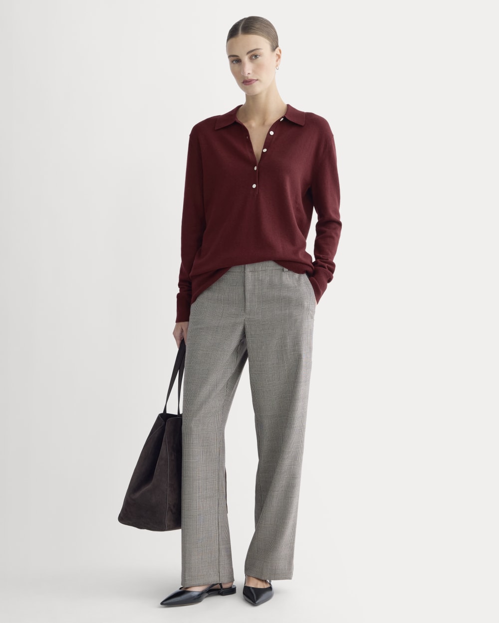 Oversized Polo Sweater in Cotton Merino | Deep Red - Image 3