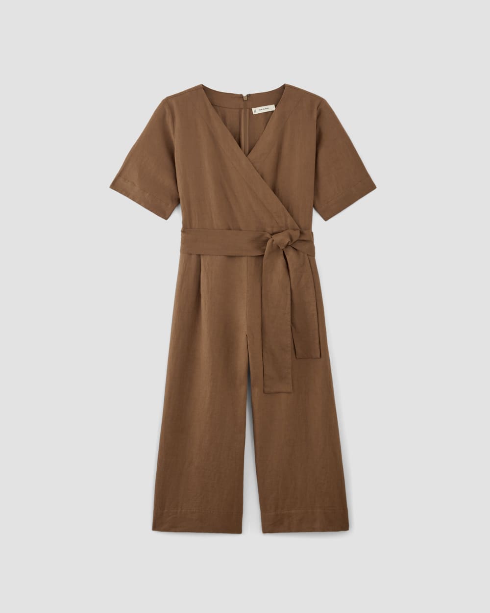 The Wrap Jumpsuit in Linen | Carob Brown - Image 2